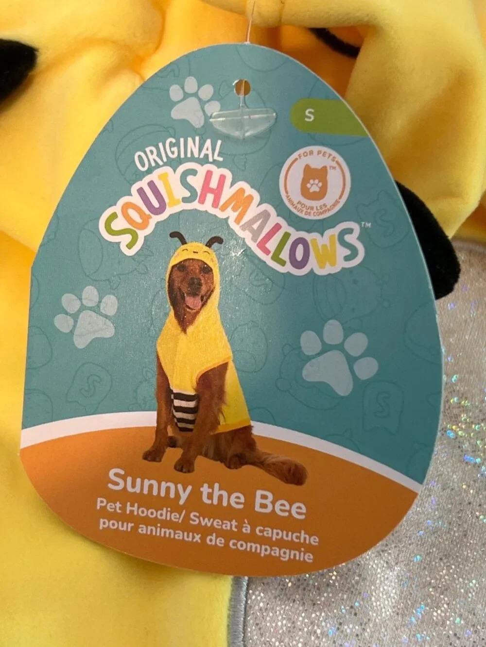 Sunny Bee Squishmallows Dog Hoodie Sweatshirt Costume Glitter Wings Sz Small NWT